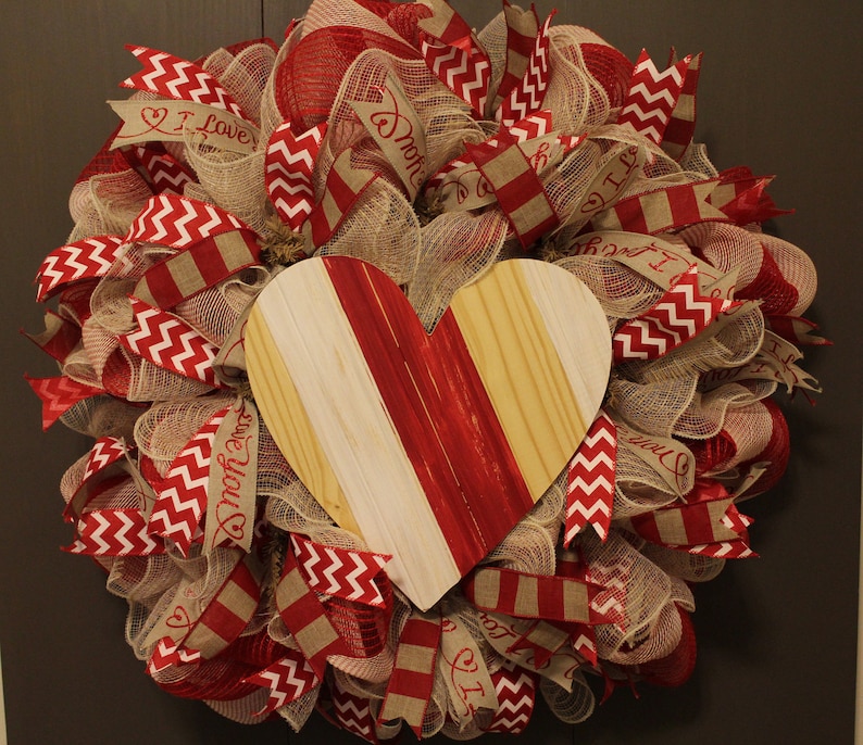 Red Burlap Deco Mesh Wreath Valentine\u2019s Day Wreath