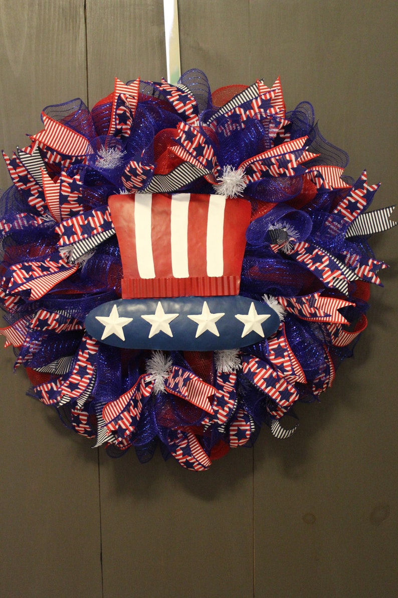 USA Wreath Memorial Day Wreath Fourth of July Wreath Summer Wreath Patriotic Deco Mesh Wreath