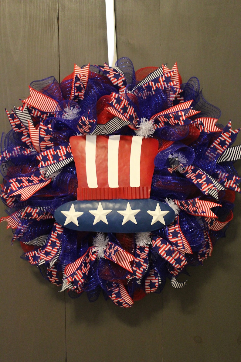 USA Wreath Memorial Day Wreath Fourth of July Wreath Summer Wreath Patriotic Deco Mesh Wreath