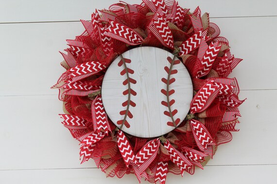 Baseball Wreath Summer Wreath Front Door Wreath Deco Mesh Baseball Wreath