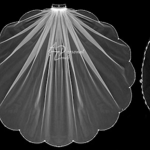 Wedding Veil Fingertip - Beaded Scalloped Edge - Swarovski Crystal Veil - Cathedral Bridal Veil - Royal Length, White, Diamond White, Ivory