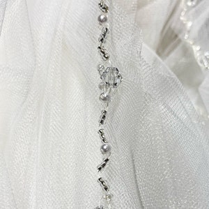 Dainty Beaded Edge with Pearls & Crystals Bridal Wedding Veil - Fingertip Veil, Elbow or Cathedral Length - White, Ivory, or Champagne