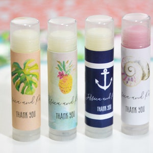 25+ Personalized Lip Balms- Tropical Favor - Wedding Favor - Bridal Shower Favor - Engagement Favor - Beach Favor - Anniversary Party Favor