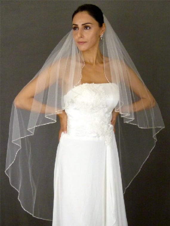 Sparkling Silver Beaded Veil - Custom Length, Floor, Royal  display picture 1