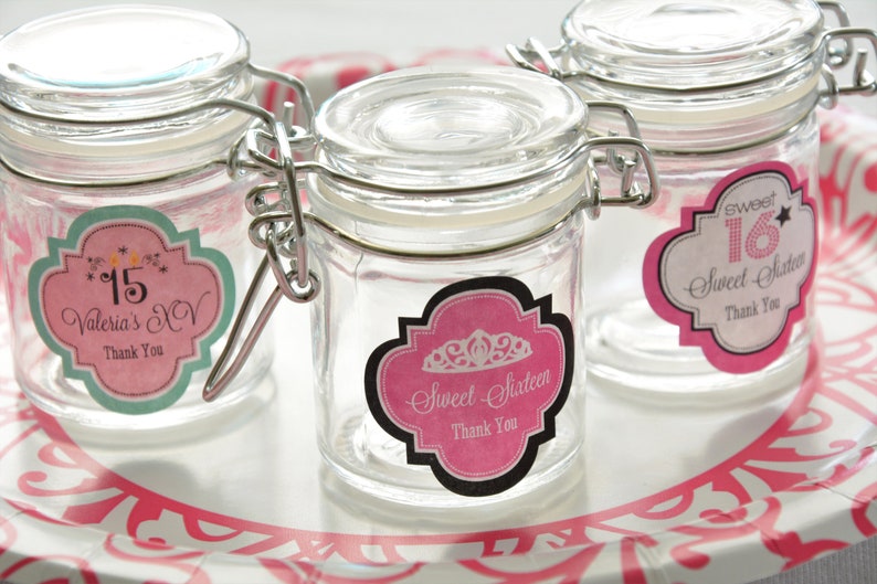 25 Personalized Glass Jars Personalized Party Favor Sweet 15 16 Favor