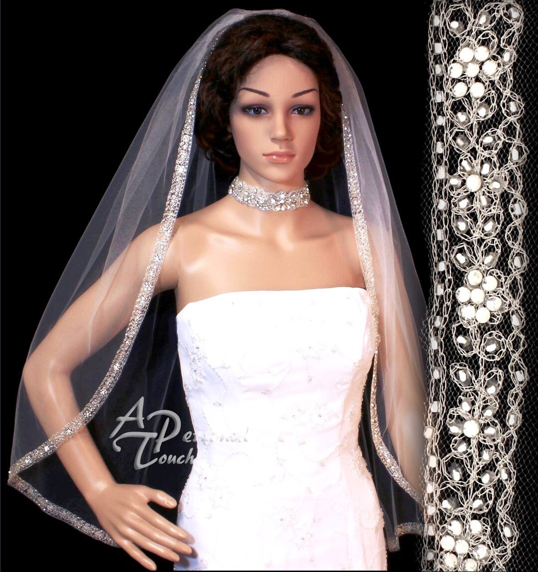 Embroidered Beaded Edge Bridal Wedding Veil Floral Edge With Etsy