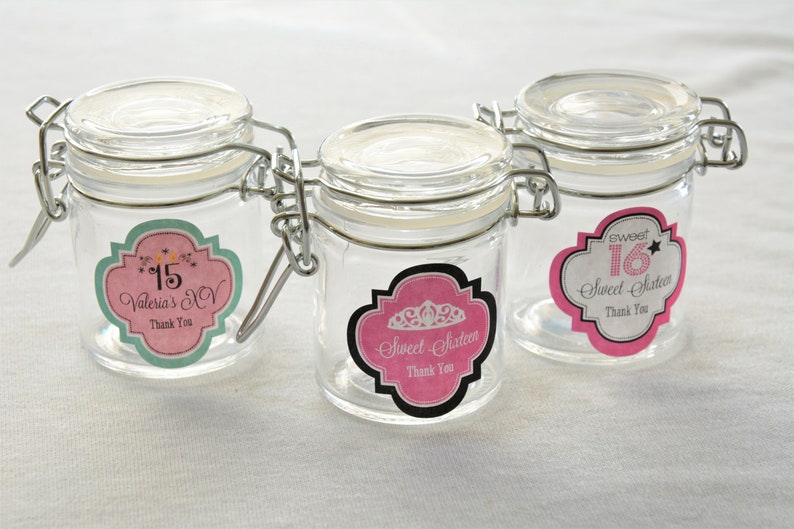 25 Personalized Glass Jars Personalized Party Favor Sweet 15 16 Favor