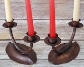 Hammered Copper Candlestick Holder 1930s Craftsmen 727 w Anvil Hammer Logo Set 2 Boho Chic Copper Candelabra Rustic Primitive Gift Her Him