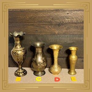 ヴィンテージエッチング真鍮花瓶 インド 1970年代 ボヘミアン風 装飾 つぼみブーケ 素朴なゴールド ブラック 容器