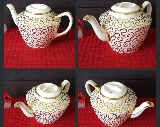 Vintage Sadler Teapot 1940s Art Deco English Teapot Gold Swirl Design