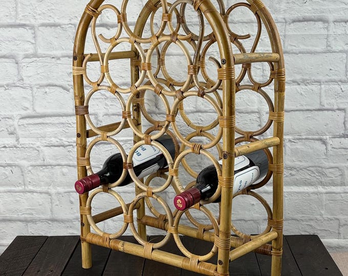 Vintage Freestanding Wine Rack Holds 12 Bottles Rattan Bamboo Liquor ...