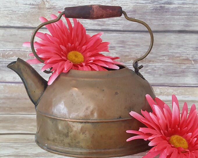 Vintage Copper Kettle Tea Pot Hammered Old Copper Wood Handle Etsy