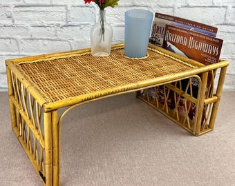 ヴィンテージベッドトレイテーブル ラップデスク ウィッカー 金属製