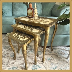 Vintage Florentine Nesting Tables Set of 3 End Tables Plant Stands Display Accent Tables Made in Italy 1970s Hollywood Regency Boho Decor
