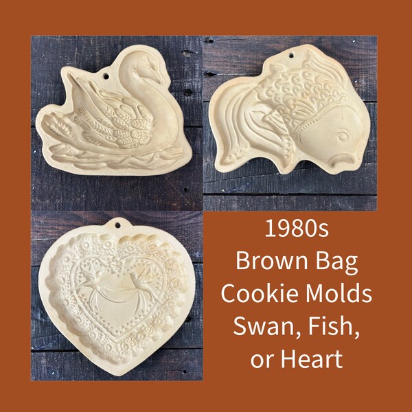 Vintage 1980s Brown Bag Cookie Art Heart Mold Kitchen Dining Gallery Wall Art Stoneware Hanging Country Farmhouse Bohemian Decor