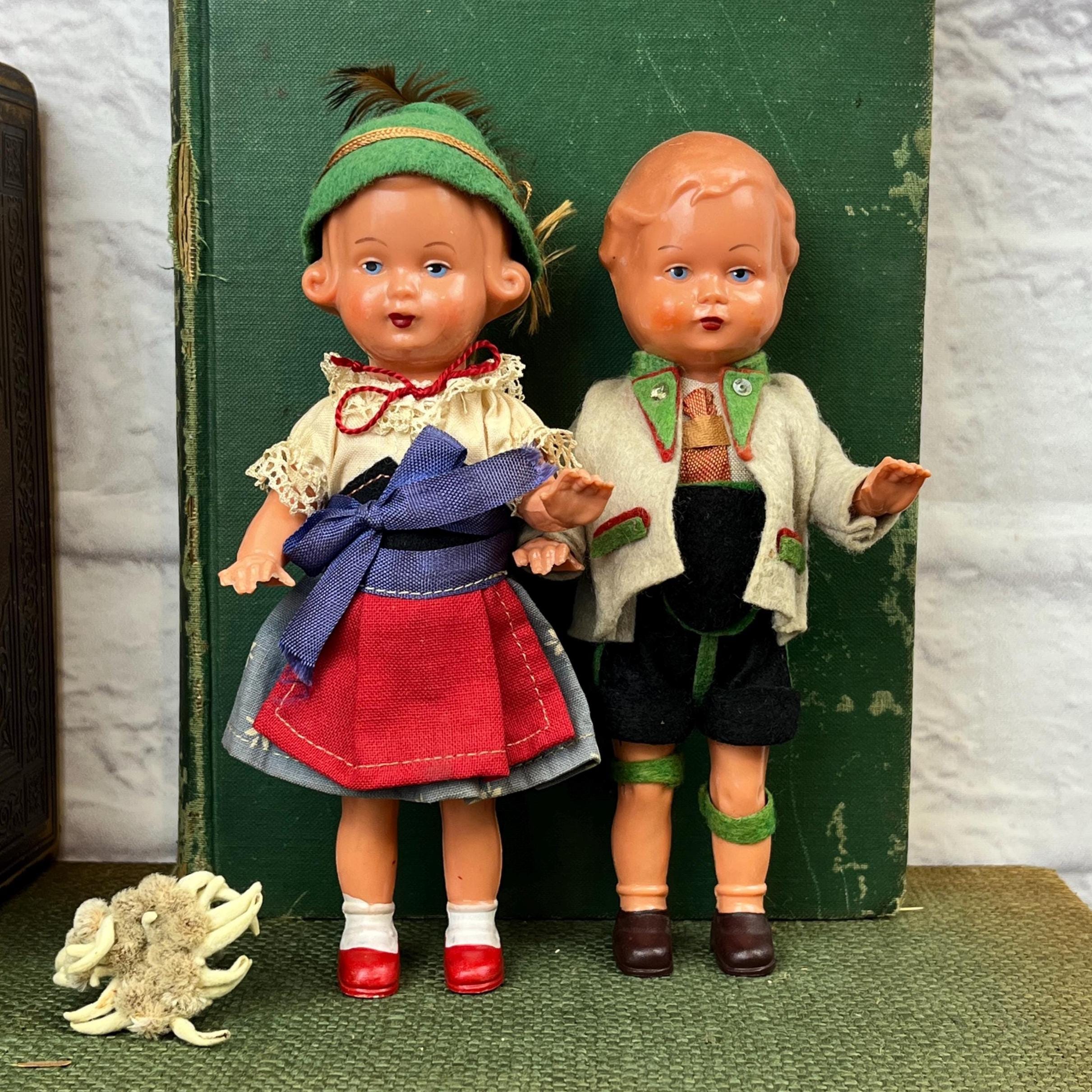 Vintage Bavarian Dolls Pair German Austrian Celluloid Dirndl