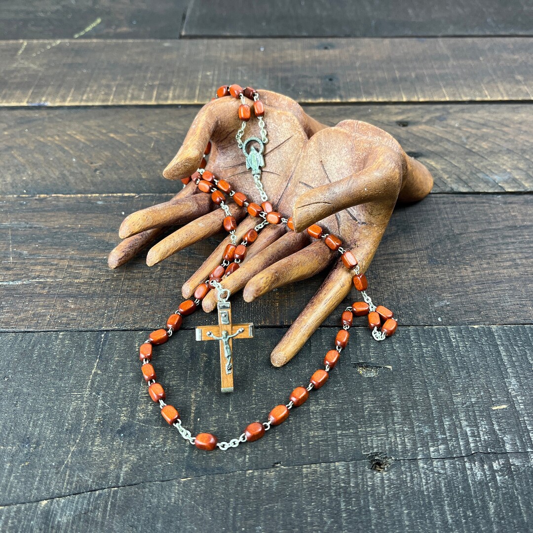Wooden Rosary Necklace With St. Benedict Medal – Handmade Catholic Rosary Beads, Religious Gift For Women & Men