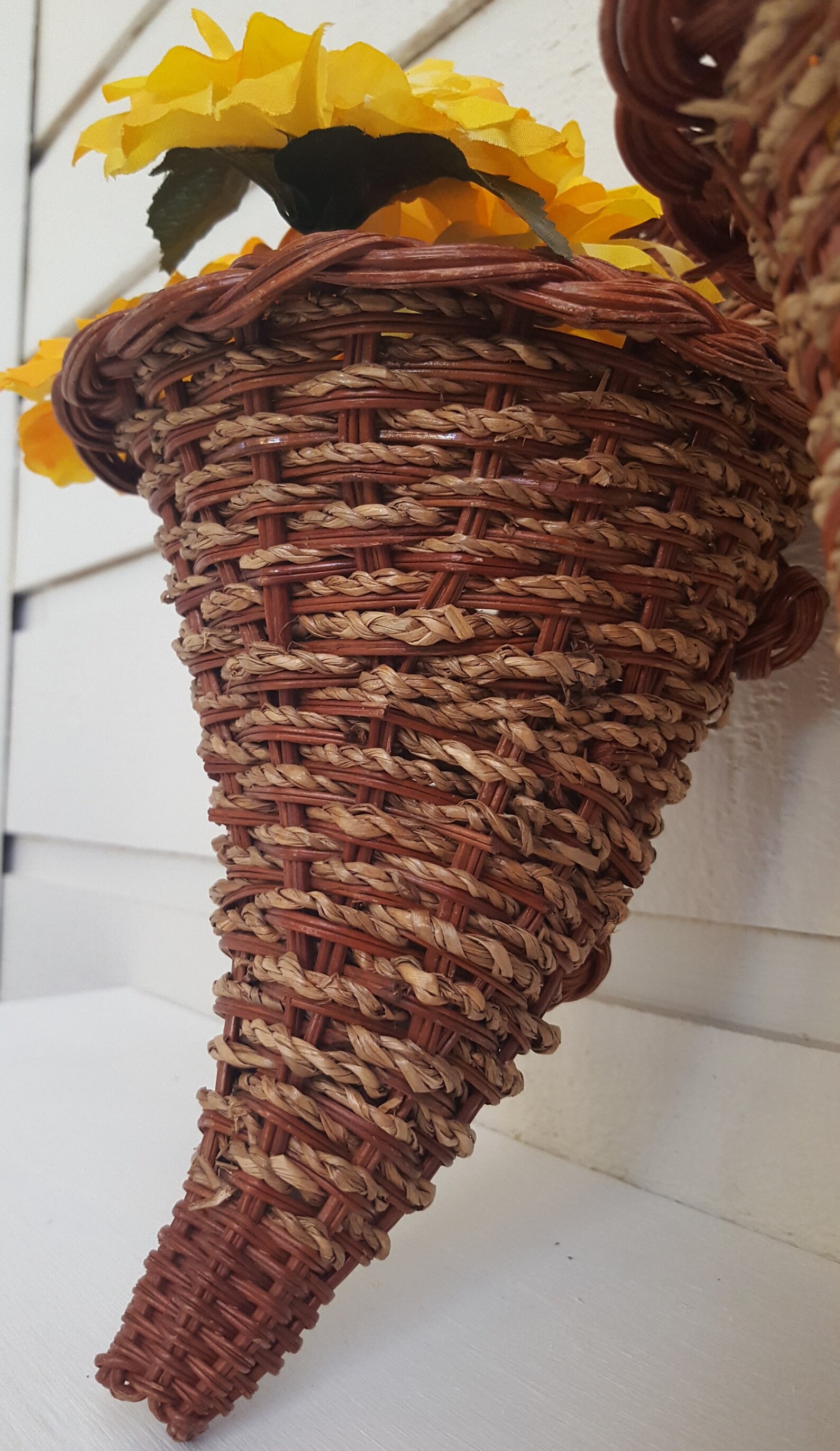 Vintage Wicker Cornucopia Baskets Set of Two Wall Collection Etsy