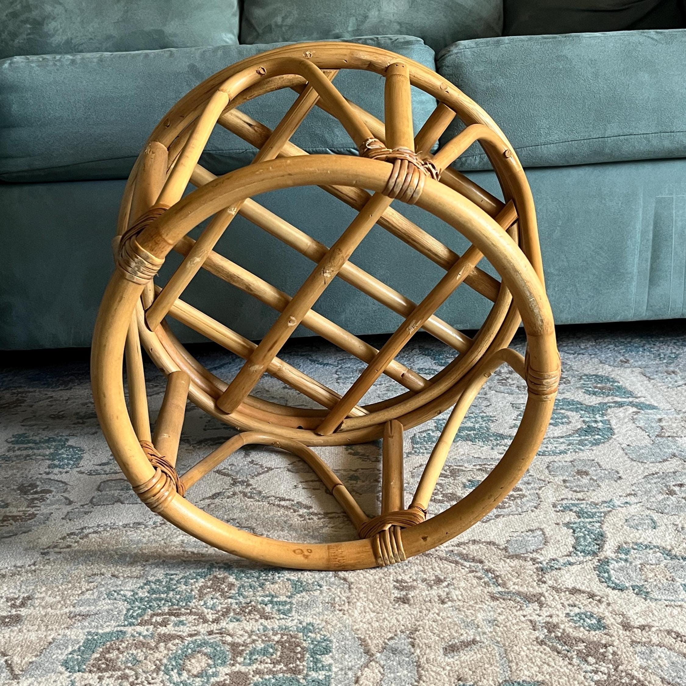 Vintage Rattan Ottoman Round Boho Footstool Cushion Plant Stand Accent ...