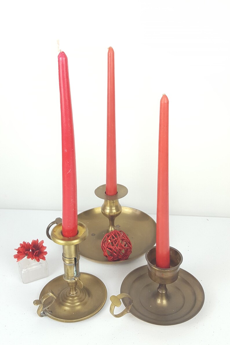 Vintage Chamberstick Candle Holders Set of 3 with Thumb Rings Etsy