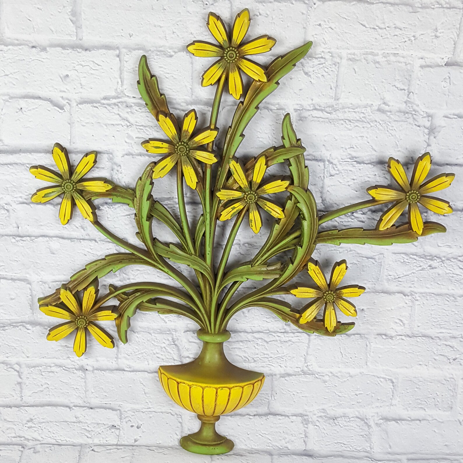 Syroco Floral Wall Art 1960s LARGE Yellow Green Sirocco Wall Etsy