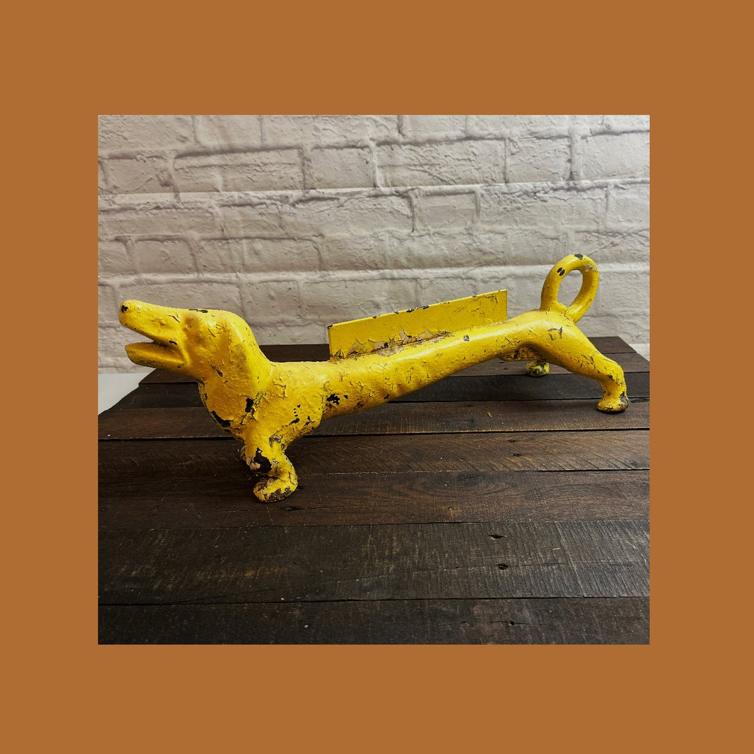 Vintage Cast Iron Yellow Dachshund Boot Scraper Door Stop Etsy