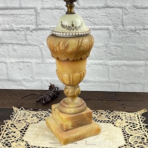 Vintage 1950s Soapstone Lamp Hand Carved Ornate Italian Stone Alabaster Electric Table Lamp NO SHADE Bohemian Home Office MCM Decor