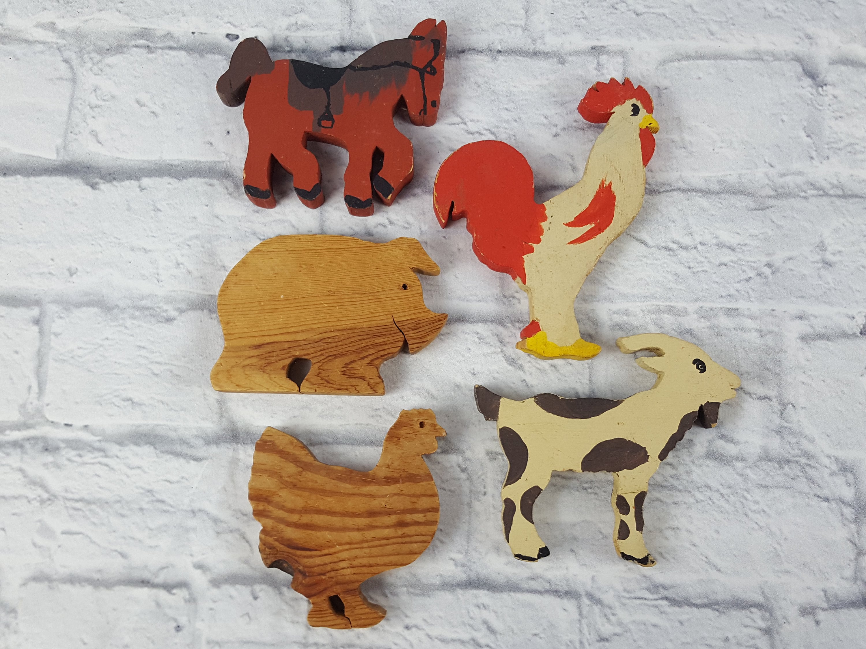 Vintage Wooden Farm Animal Cutouts Set of 5 Wood Pretend Play Etsy