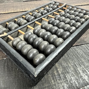 Vintage Wooden Abacus 64 Beads Old Abacus Calculator 9-Columns 2-Section Wood Beads and Rods Brass Accents Primitive Rustic Office Accessory