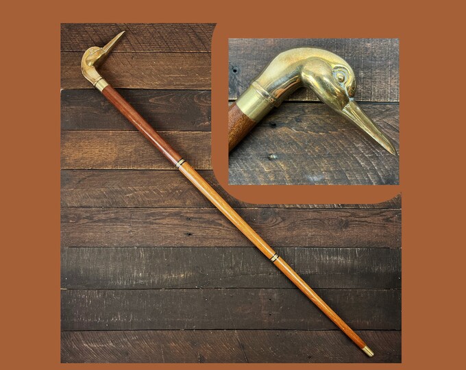Vintage Brass Duck Head Walking Stick Cane 36 Inch Collapsible Gold