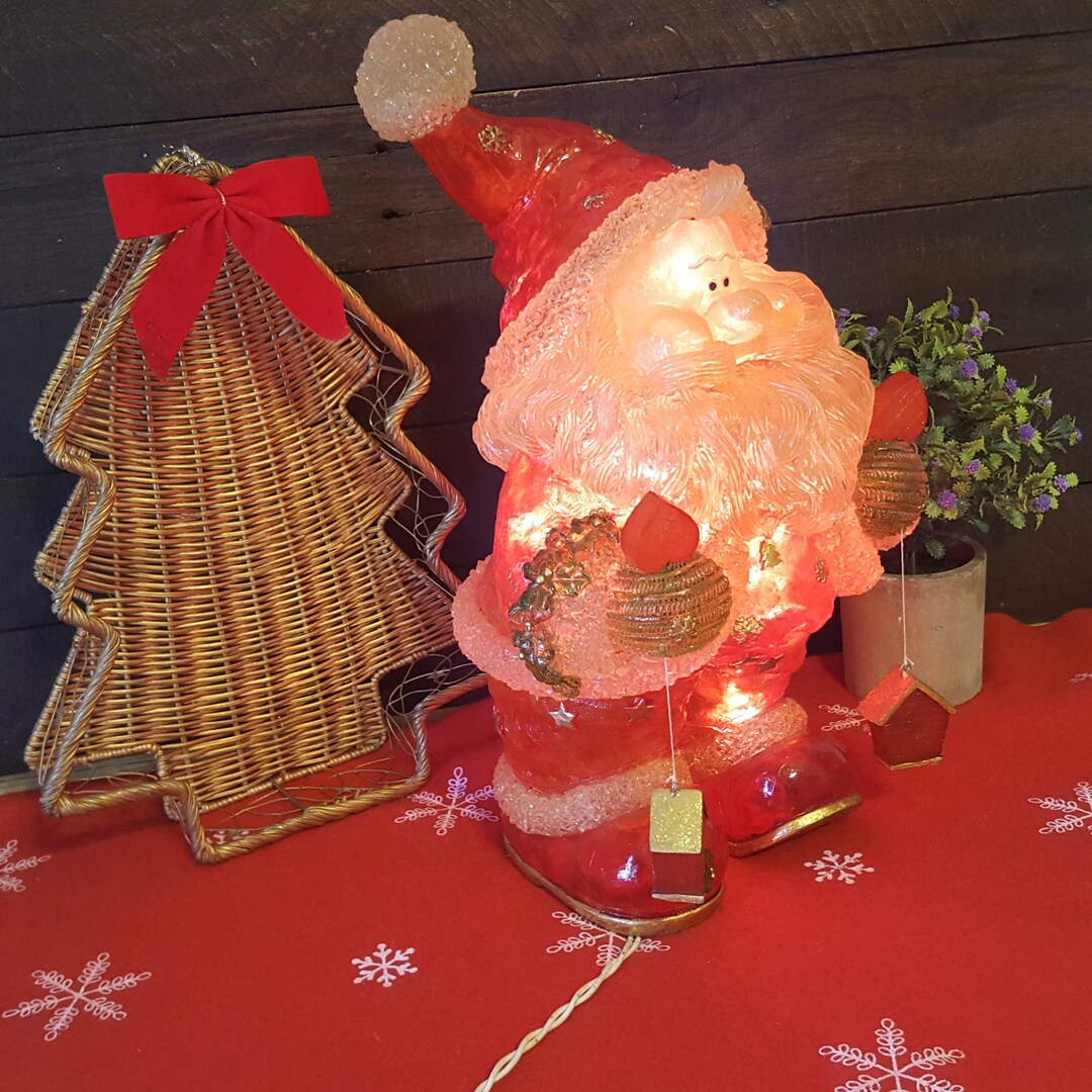 Vintage Illuminated Blow Mold Santa 15 Inch Standing Santa Figurine Holding Hearts and