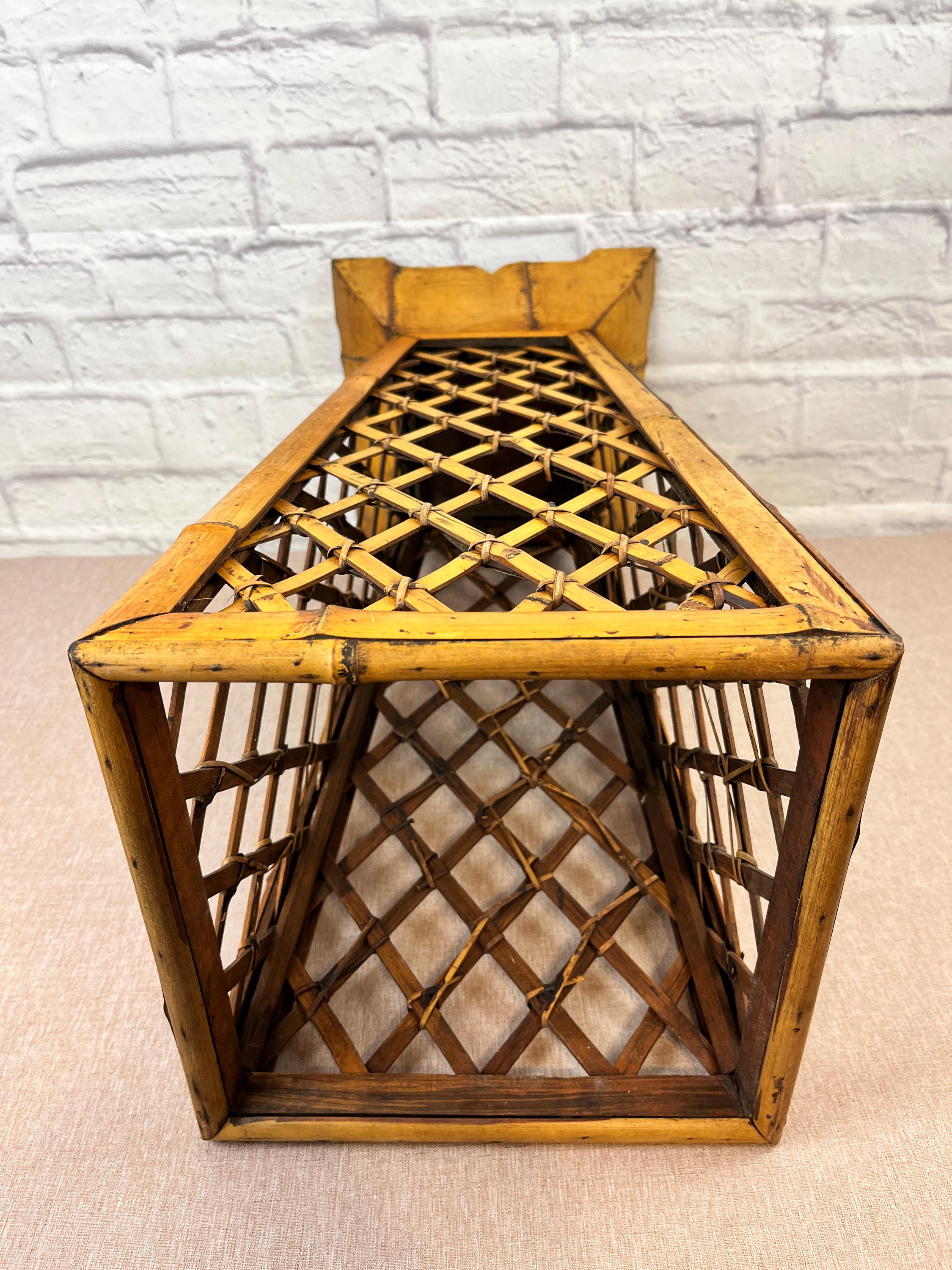 Vintage Bamboo Umbrella Stand Lattice Floor Vessel 1970s Global