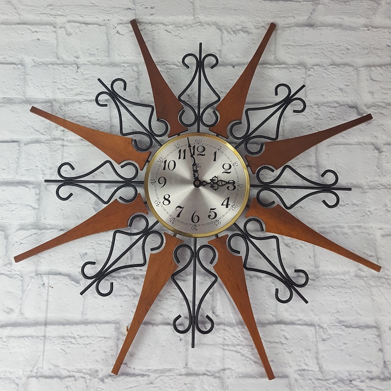 Vintage Elgin Sunburst Wall Clock 25 Mid Century Retro Etsy