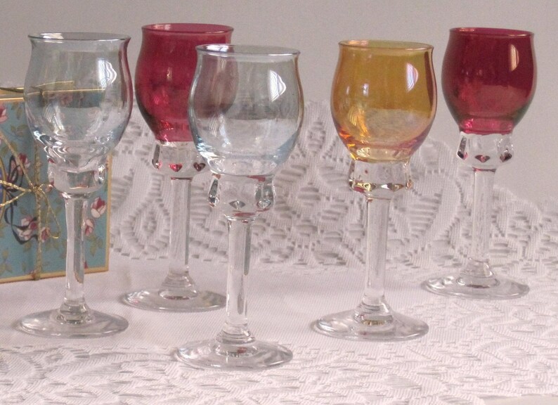Vintage Cordial Glasses Made in Italy Set of 5 Red Blue Amber Etsy