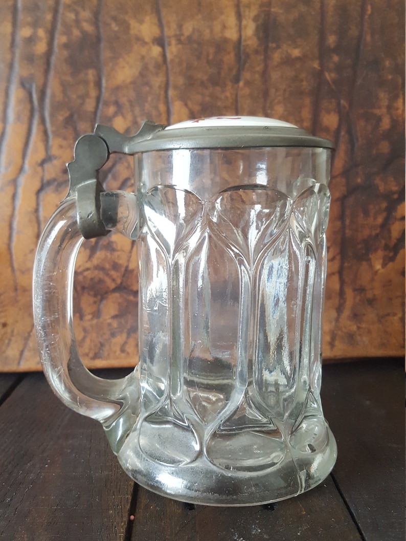 Antique German Beer Stein Glass with Pewter Lid 185 Ornamental Etsy