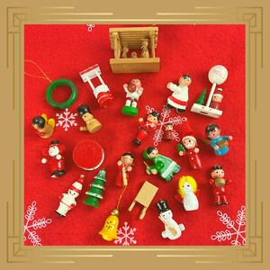 Vintage 23-częściowy drewniany mini świąteczny wiszący ornament rustykalny świąteczny wystrój ozdoba do samodzielnego wykonania choinki, wieńca, opakowania ozdoby rzemieślnicze