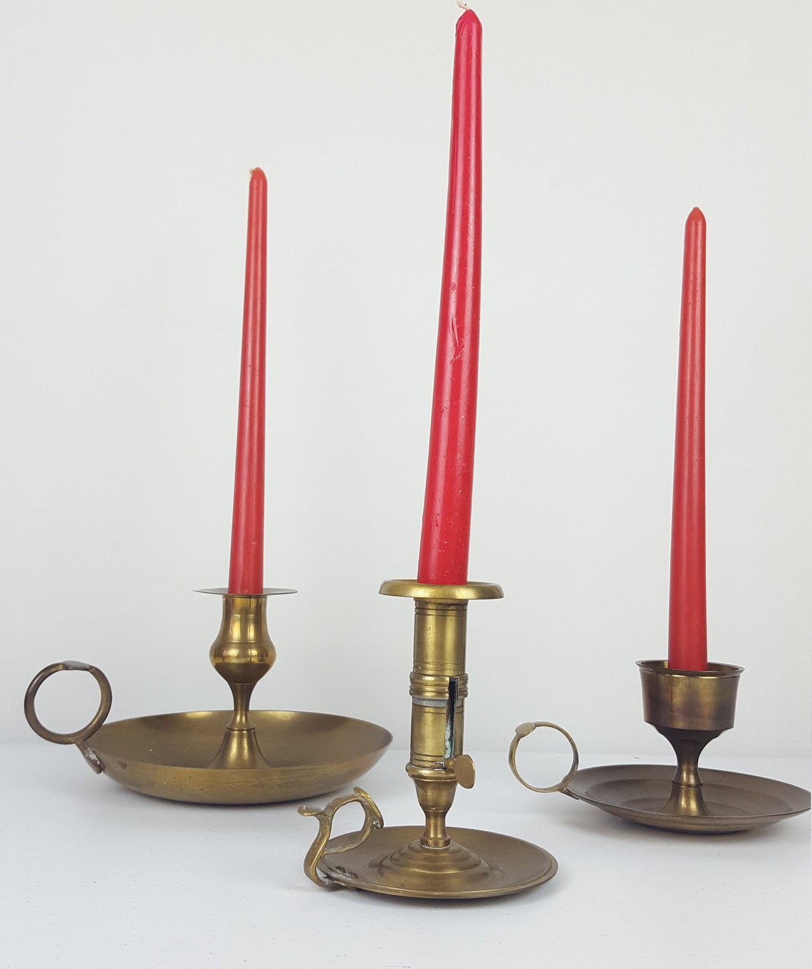 Vintage Chamberstick Candle Holders Set of 3 with Thumb Rings Etsy