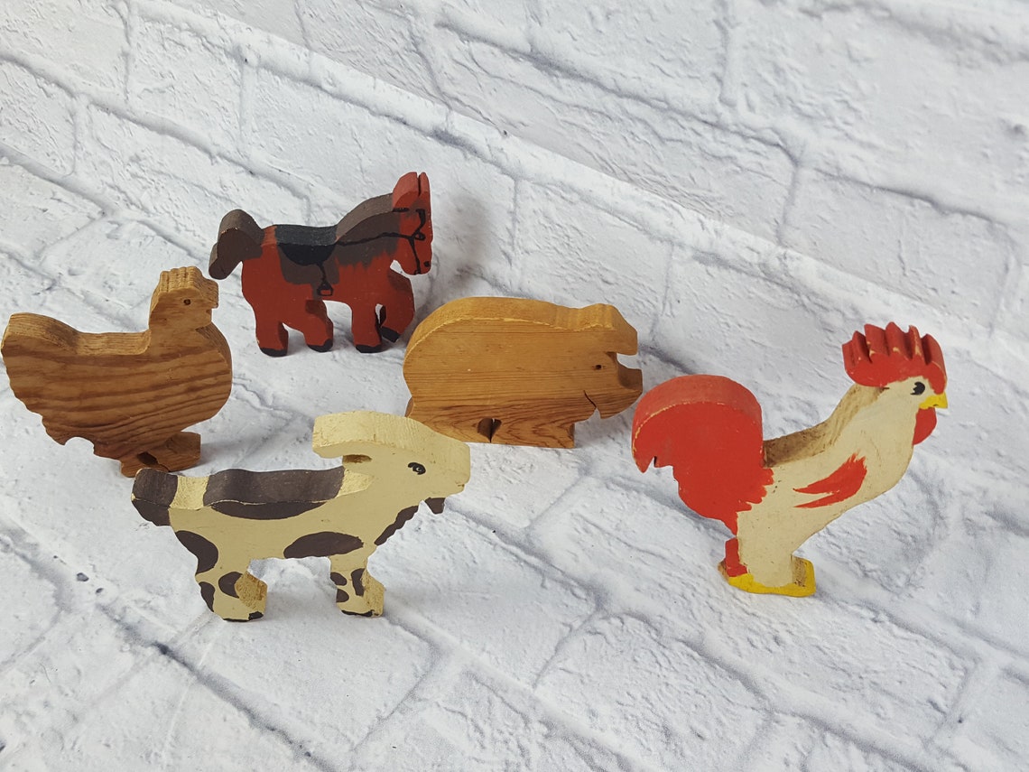 Vintage Wooden Farm Animal Cutouts Set of 5 Wood Pretend Play Etsy