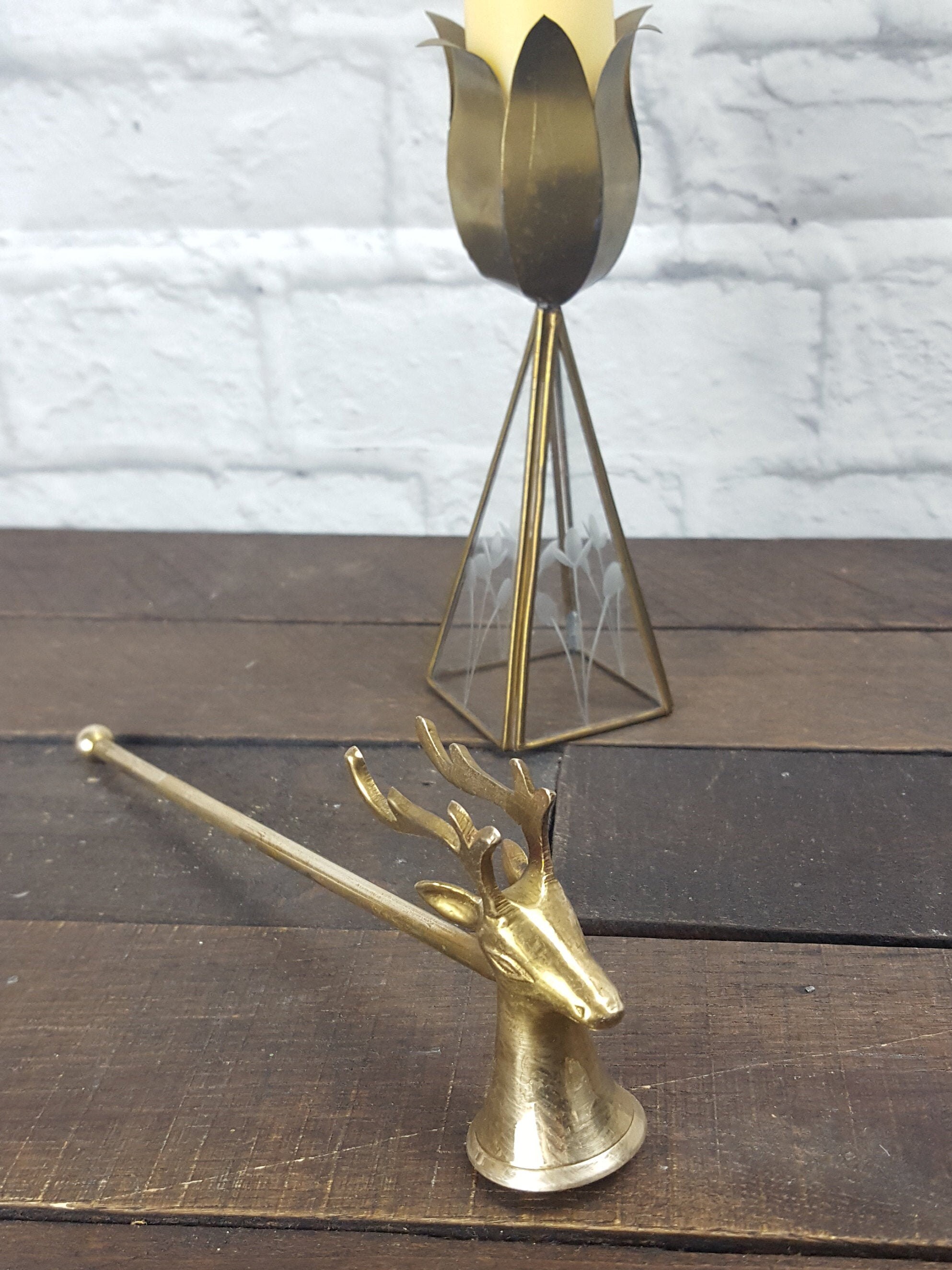 Vintage Brass Deer Head Candle Snuffer Gold Flame Snuffer Etsy
