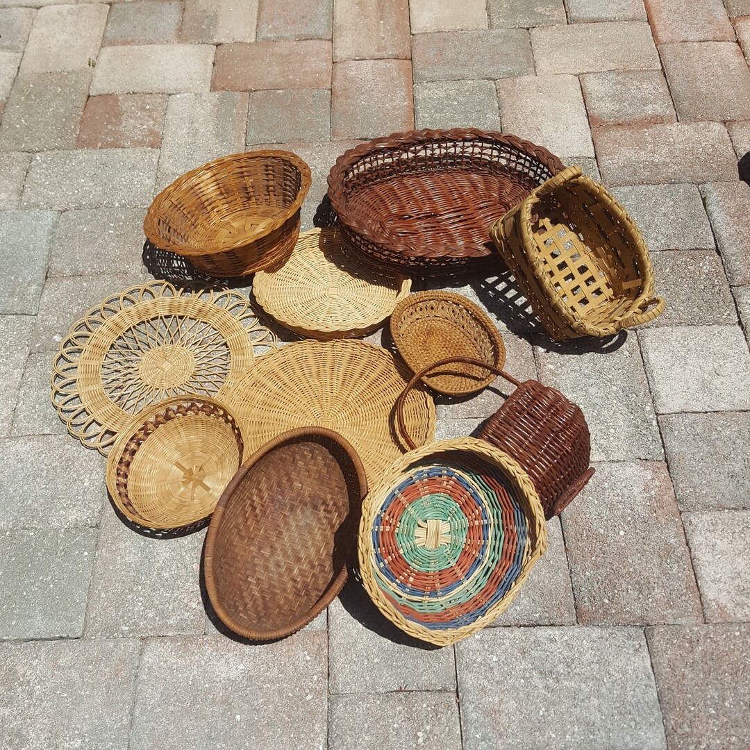Vintage Wicker Wall Art Collection 11 Baskets Bowls & Trays Rattan Wall
