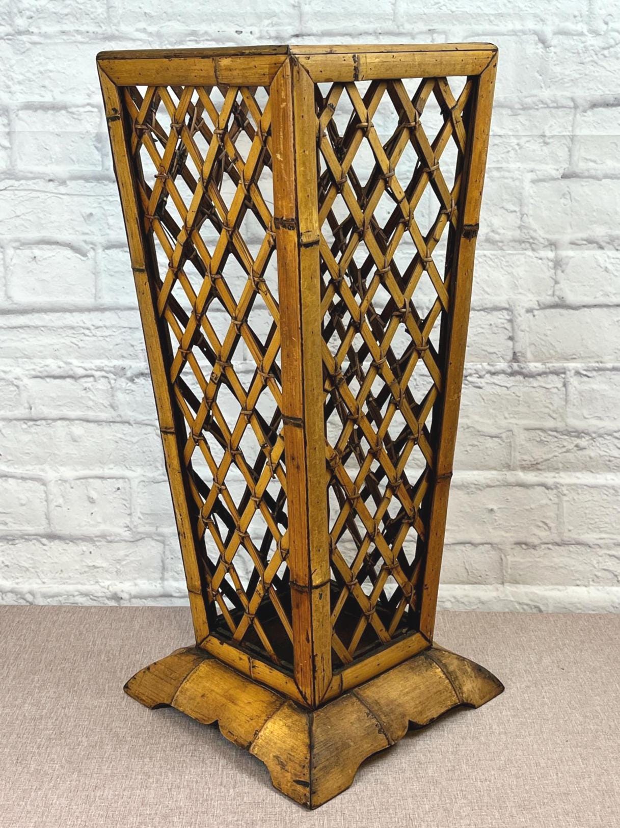 Vintage Bamboo Umbrella Stand Lattice Floor Vessel 1970s Global
