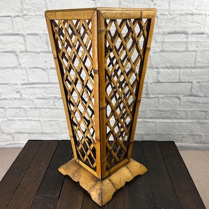 Vintage Bamboo and Wood Umbrella Stand, Walking Stick or Cane Holder Large Tall Bamboo Entryway Umbrella Stand 1970s Bohemian Eclectic Decor