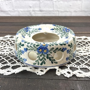Vintage Polish Pottery Teapot Warmer UNIKAT Signed Boleslawiec Blue Floral