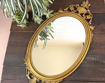 Espejo de pared ovalado dorado estilo Syroco vintage de 79 cm (31 pulgadas) para decoración victoriana estilo Hollywood Regency.