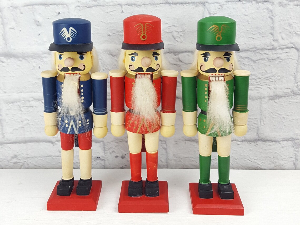 Vintage 10 Nutcracker Ornaments Set of 3 Wooden Hand Etsy