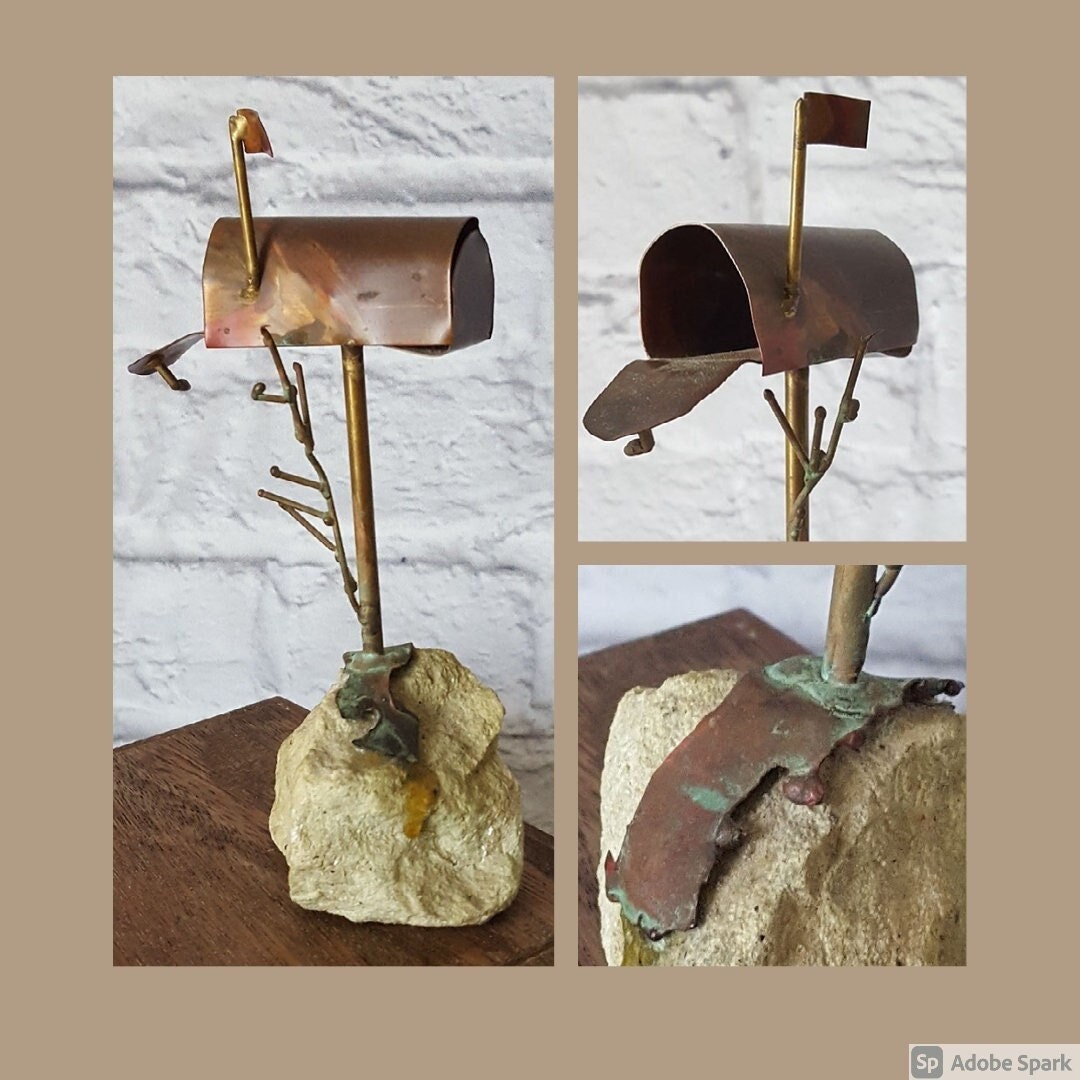 Vintage Copper Mailbox Sculpture on a Natural Base of Stone Etsy