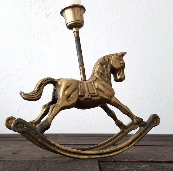 rocking horse baby room decor Christmas holiday brass decor Vintage brass rocking horse candle holders vintage brass baby and holiday