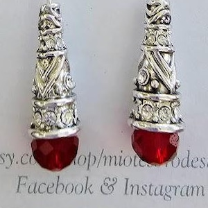 Red and Clear Crystal Silver Earrings - Evening Earrings - Party Earrings - Cocktail Earrings