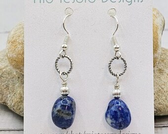 Sodalite Stone Dangle Earrings: Bohemian Blue Gemstone Jewelry