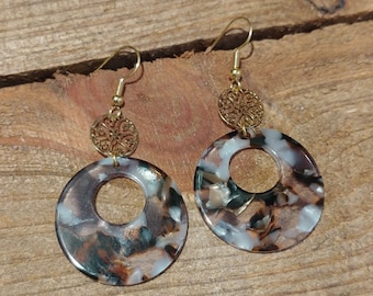Tortoise Shell Acetate Earrings: Gold Geometric Acrylic Discs